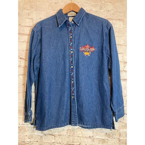 Longaberger Tops - Vintage Longaberger Top‎ Womens Medium Denim Blue Jean Button Up Patriotic Stars
